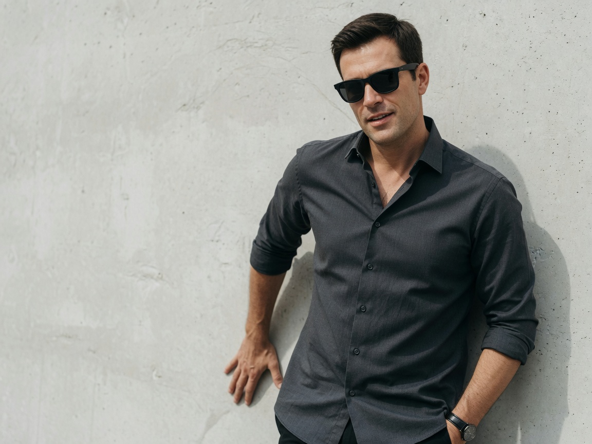 Man wearing black wayfarer sunglasses
